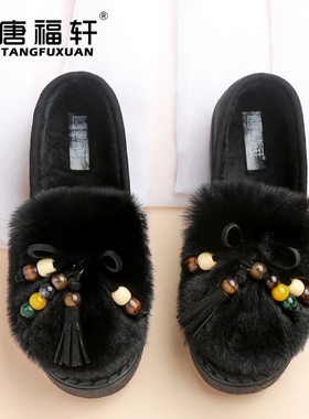 棉鞋女秋冬新款老北京布鞋软底加厚毛毛鞋平底豆豆鞋保暖加绒鞋子