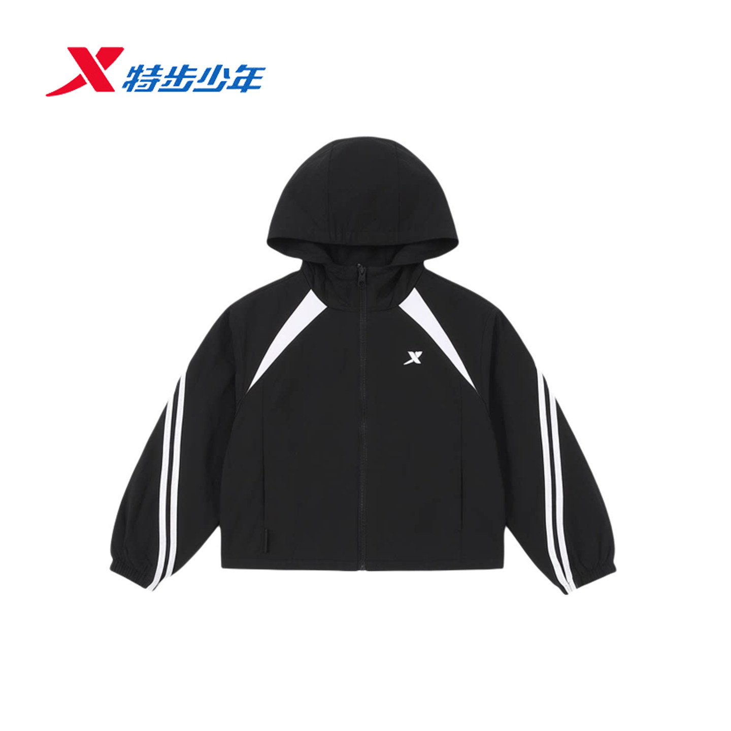 特步儿童运动风衣女大童连帽拉链