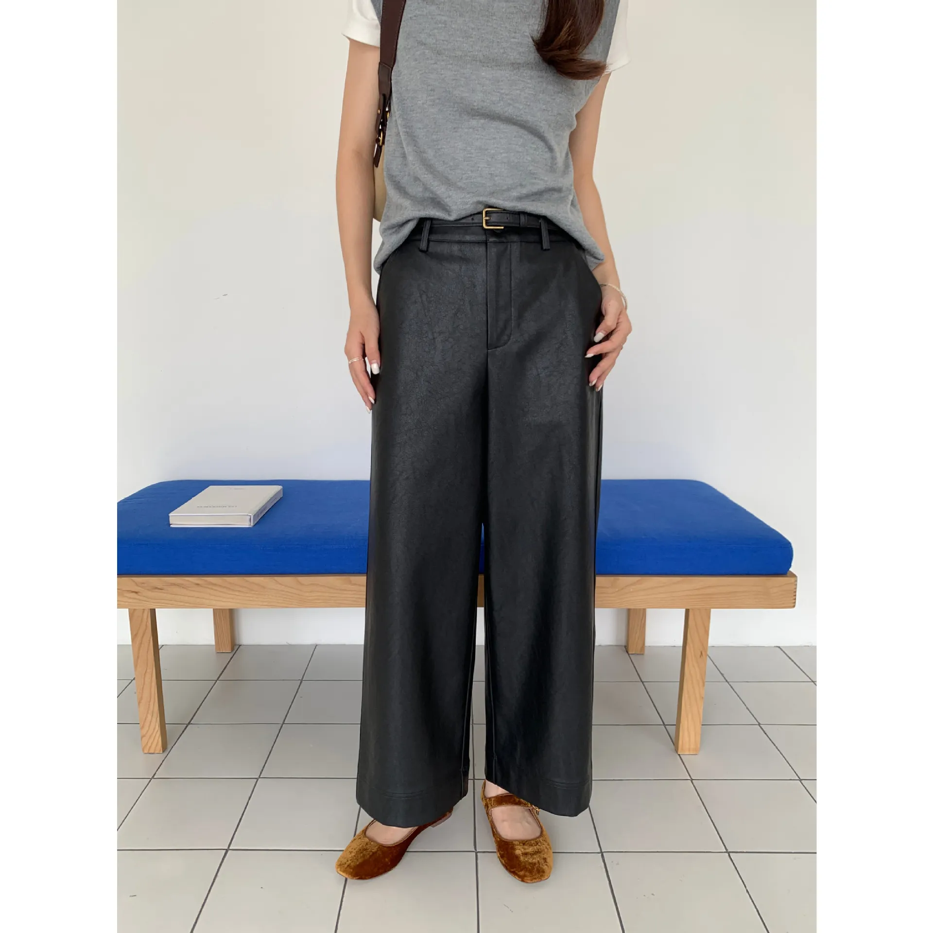 ICC 摩登复古 高级感简约九分裤休闲直筒显瘦皮裤广州十三行0918,女装/女士精品,西装裤/正装裤,淘宝优惠券,粉丝福利购,淘宝优惠卷