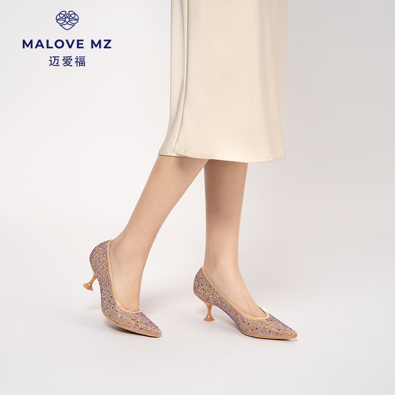malovemz王妃鞋女鞋水钻尖头高跟