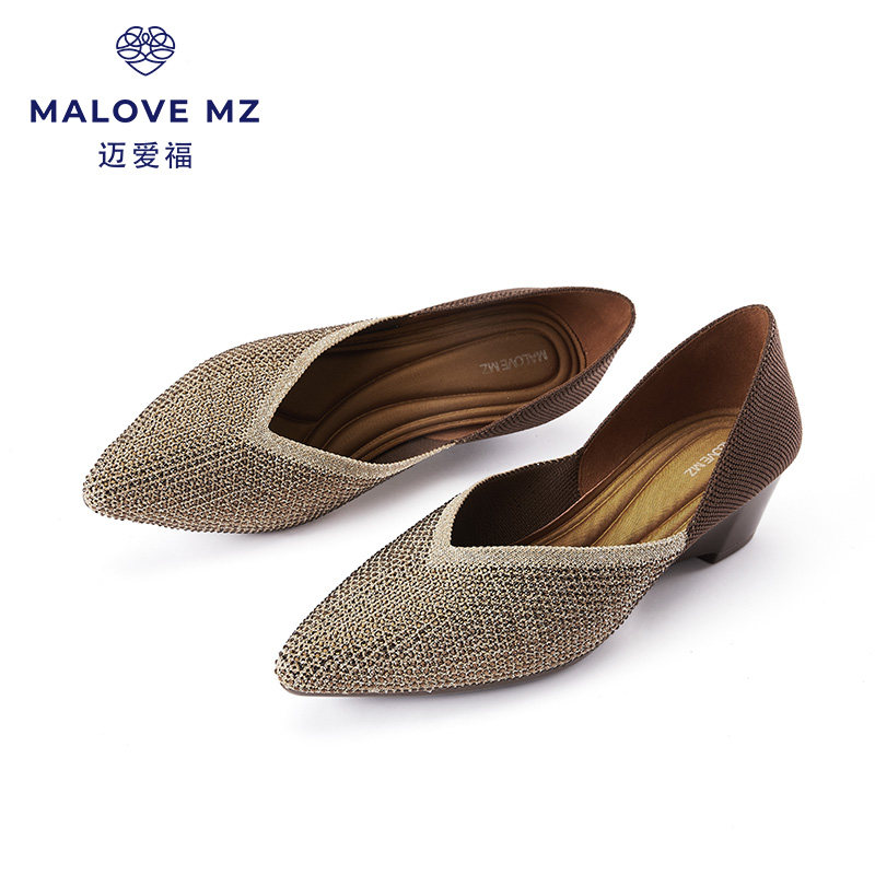MALOVE MZ王妃鞋迈爱福女鞋新款工作鞋坡跟满天星尖头单鞋女