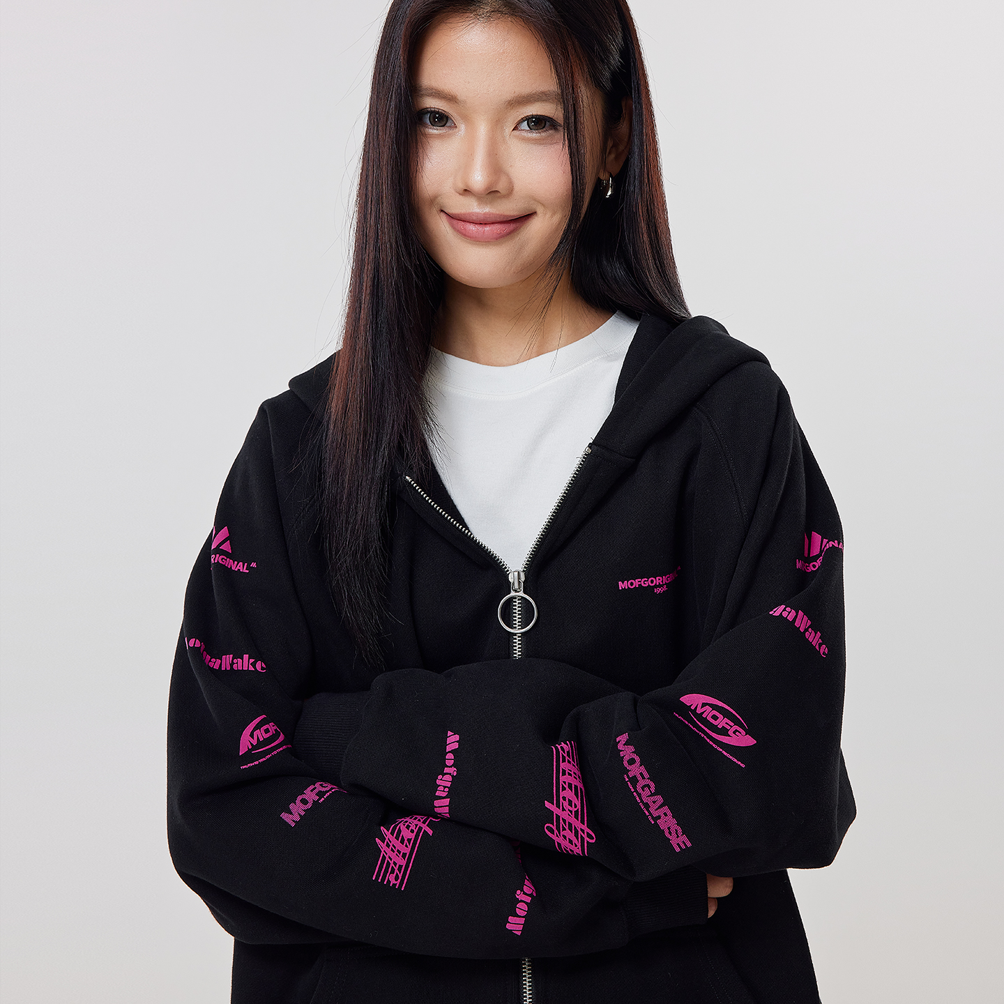 袖子多logomofg国潮拉链衫情侣