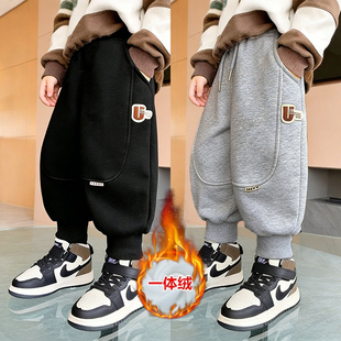 男童加绒裤子冬季新款婴儿绒帅气休闲运动裤中小童一体绒保暖卫裤