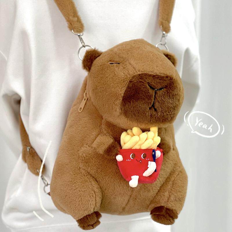 卡皮巴拉水豚双肩背包玩偶呆萌公仔女孩子书包背包大容量毛绒百搭