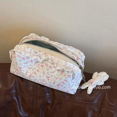 韩系碎花笔袋ins手提便携大容量学生文具收纳袋化妆品收纳化妆包