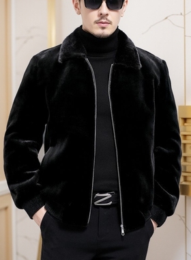冬季新款貂绒束口紧身貂皮大衣男水貂整貂海宁仿皮草收腰男士外套