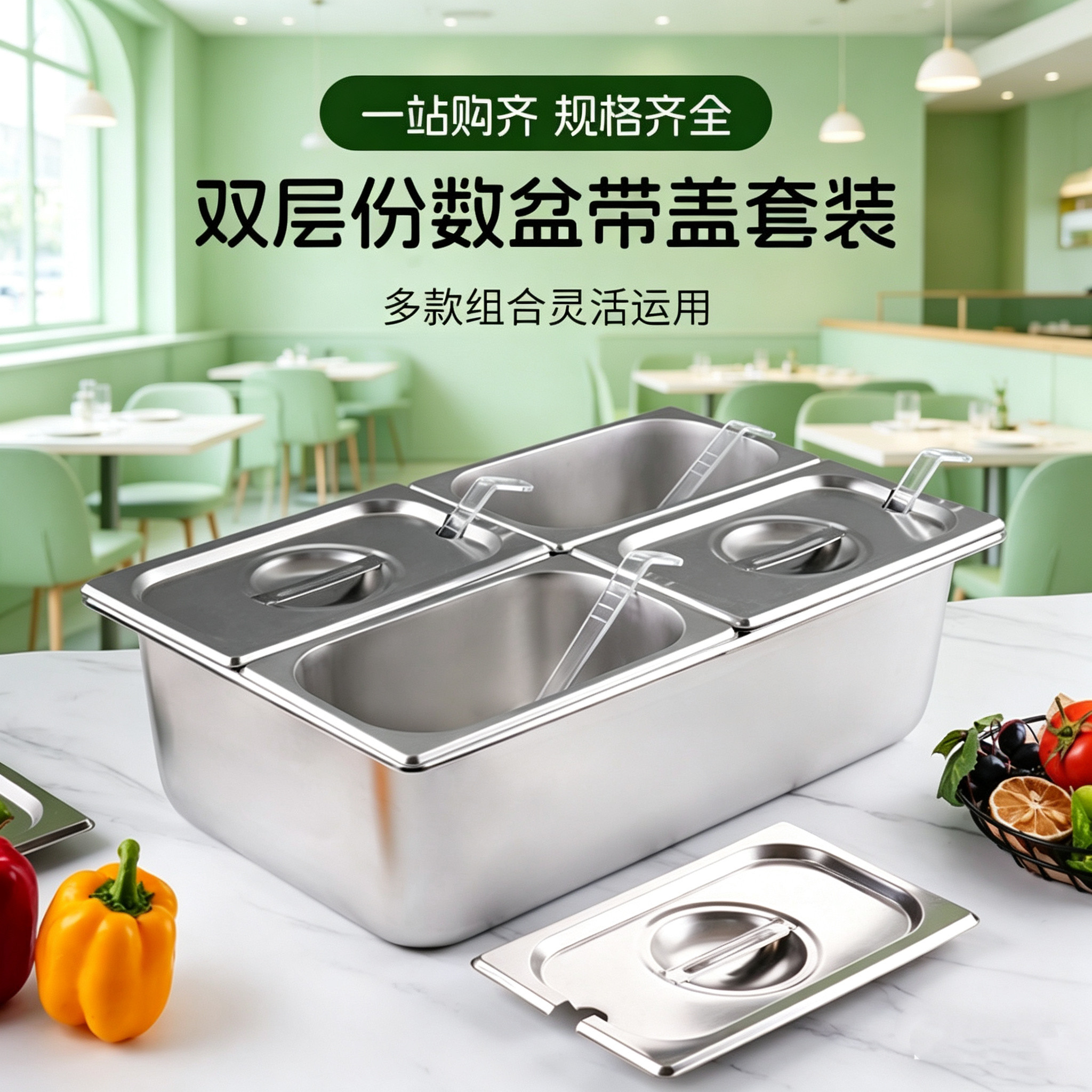 摆摊不锈钢加冰保冷盆保鲜盖商用多格冰粉水果捞果酱盒奶茶配料架