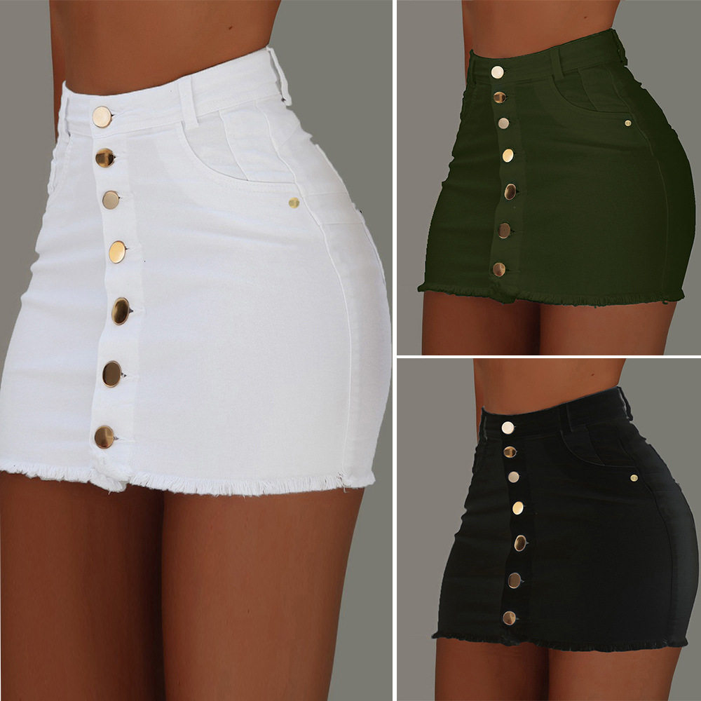 Cowboy single breasted half length skirt牛仔单排扣半身短裙女