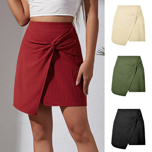 Solid colored twisted irregular shortskirt纯色扭结不规则短裙