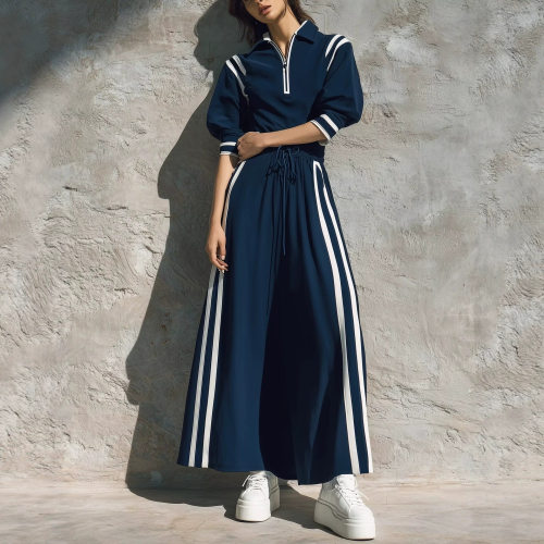Women's collar top wide leg pants set翻领上衣阔腿裤套装女