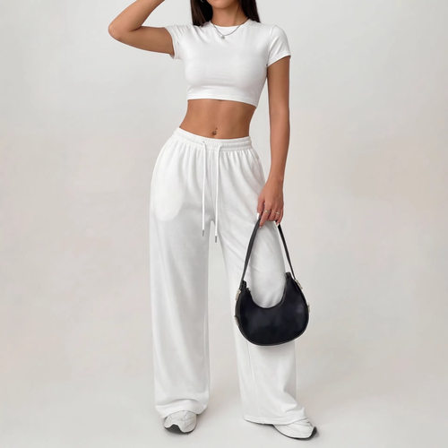 纯色短袖T恤长裤套装Solid colorshortsleevedT-shirtandpantsset