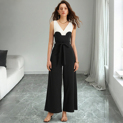 女士撞色吊带连体裤  Ladies' contrasting camisole jumpsuit