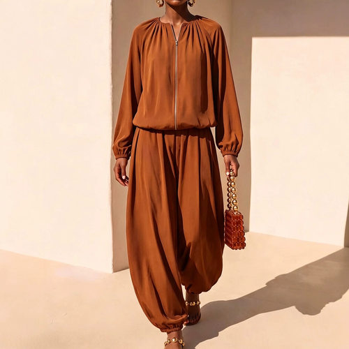 Zipper top and ankle pants two-piece set拉链上衣束脚裤两件套