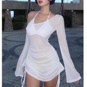 dress Hollow 镂空透视紧身连衣裙 hip hugging out perspective