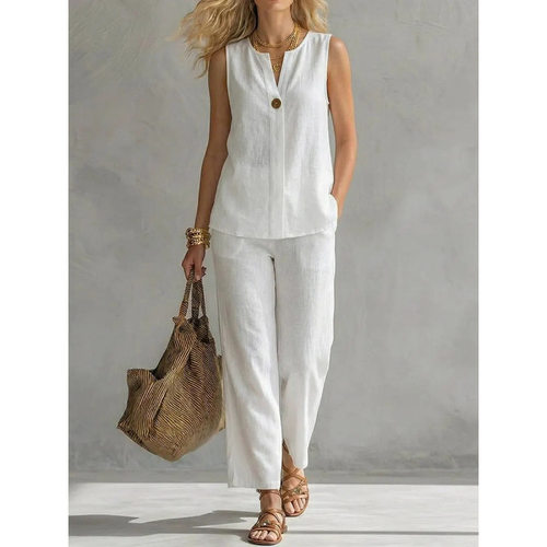 无袖V领上衣长裤女士套装Sleeveless V-neck Top PantsWomen'sSet