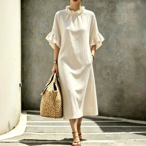 褶皱荷叶袖女士连衣裙Women's pleated lotus leaf sleeve dress