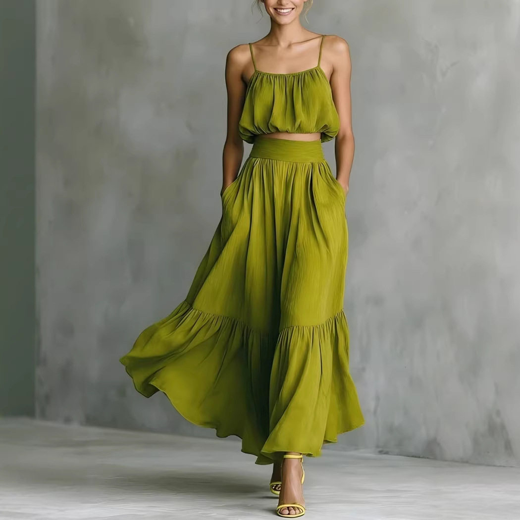 吊带上衣半身长裙套装Strap top, half body long skirt set图片