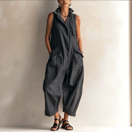 Sleeveless workwear wide leg jumpsuit无袖工装阔腿连体裤女