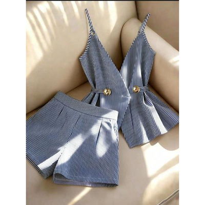 女士吊带V领上衣短裤套装 Strap top short sleeved women's suit