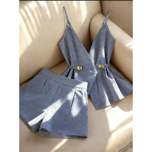 女士吊带V领上衣短裤套装 Strap top short sleeved women's suit