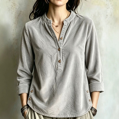 Women's V-neck button up longsleevedshirt女士V领纽扣长袖上衣