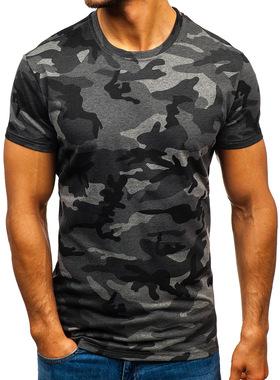 Camouflage Print Crew Neck Men's Short Sleeve T-Shirt 上衣