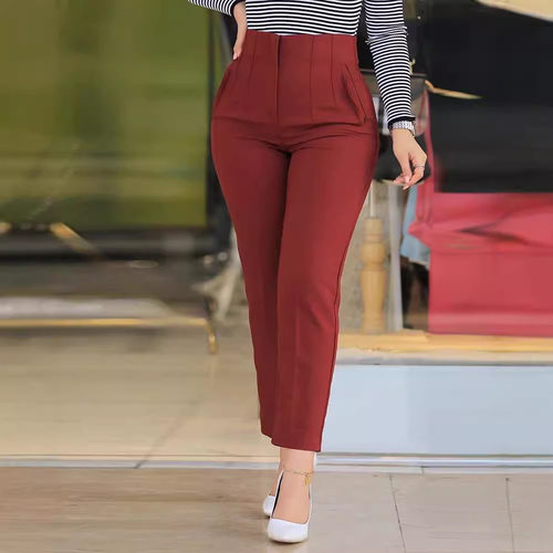 纯色抽褶女士休闲长裤Solid color pleated women's casual pants