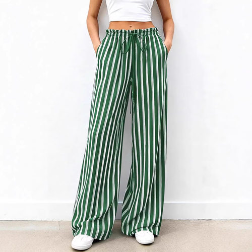 条纹松紧女士阔腿裤 Striped elastic women's wide leg pants
