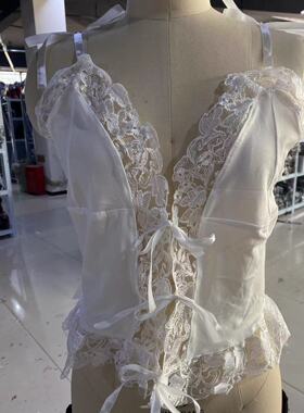 Tie Front Cutout Lace Panel Tank Top夏前系带镂空蕾丝拼接背心