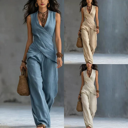 无袖上衣长裤女士套装 Women's Sleeveless Top and Pants Set
