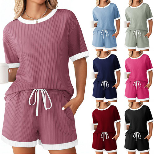 圆领上衣短裤女士套装Round neck top and shorts women's set