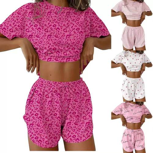 Round neck top split shorts set    圆领上衣开叉短裤套装女