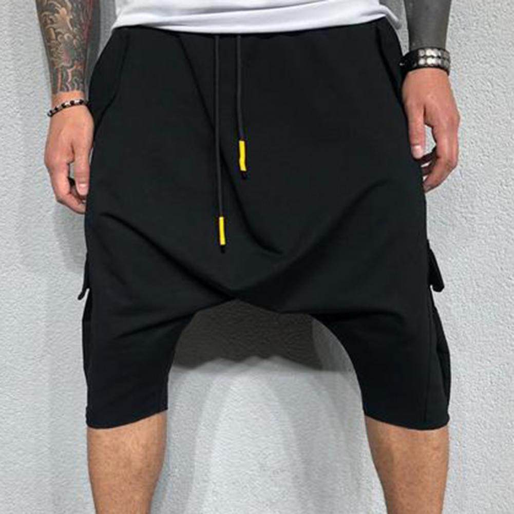 solid color low crotch loose casual harem pants男低裆哈伦裤
