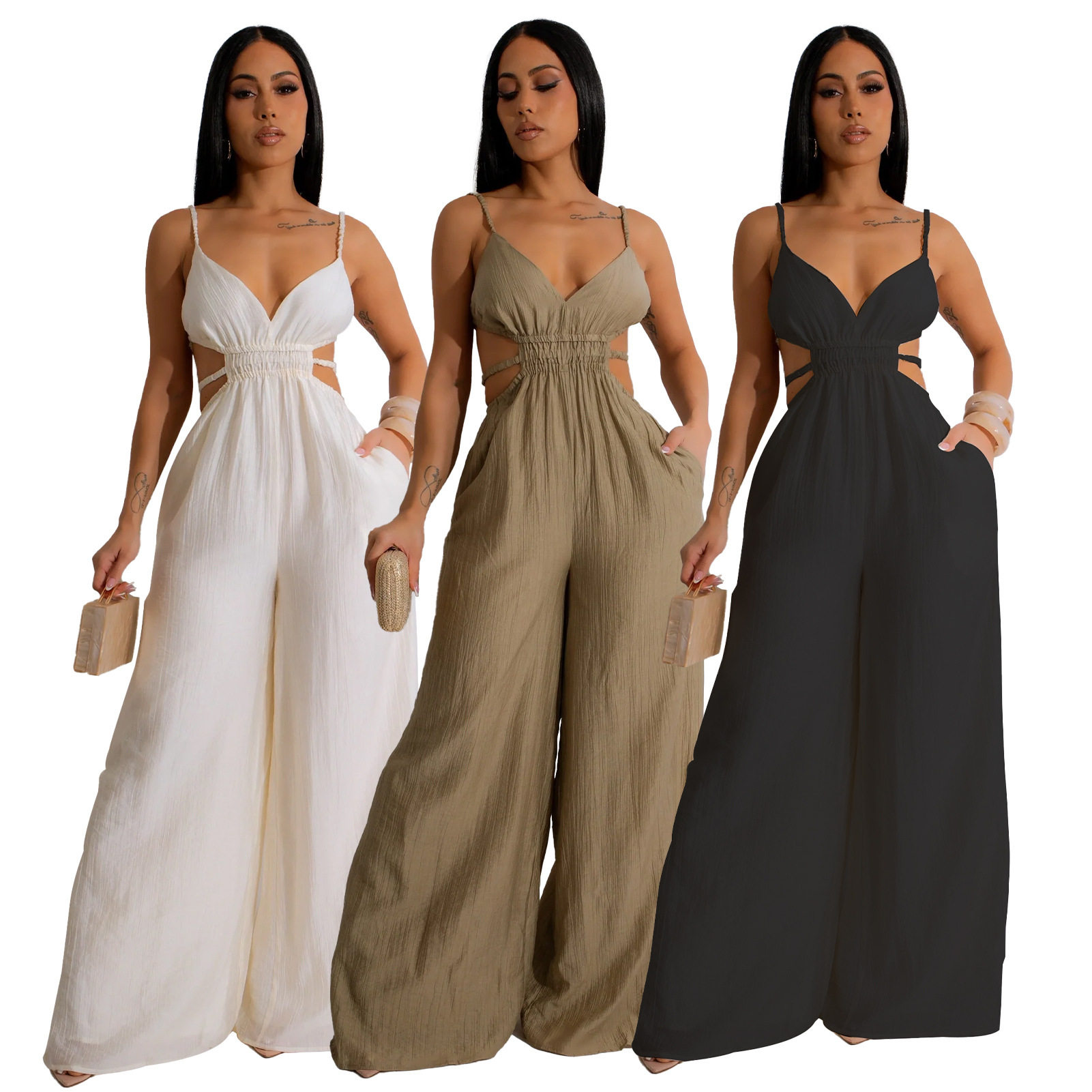 Sexy suspender wide leg jumpsuit pants 性感吊带阔腿连体长裤