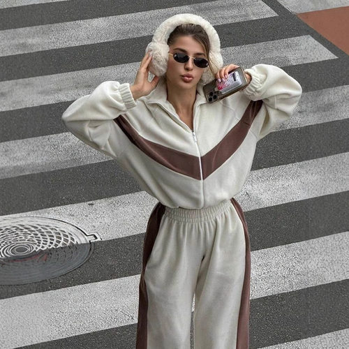 Zipper cardigan pants two-piece set  拉链开衫长裤两件套女