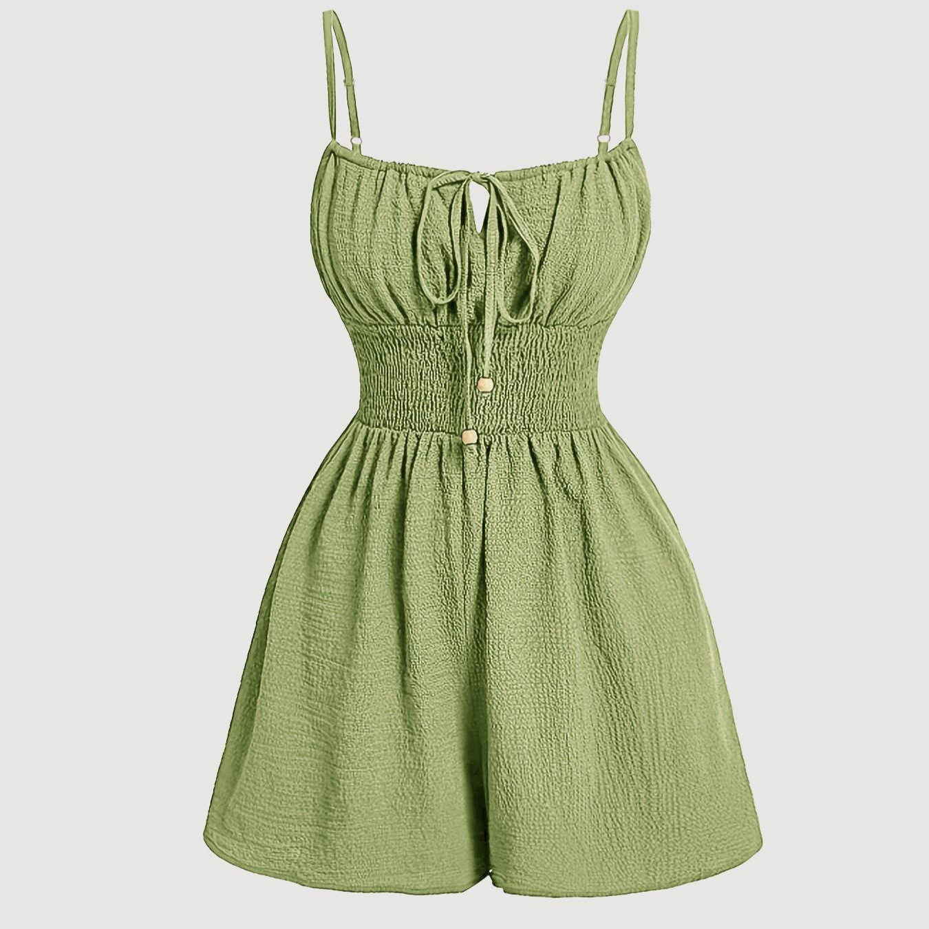 纯色褶皱吊带连体裤  Solid color pleated camisole jumpsuit