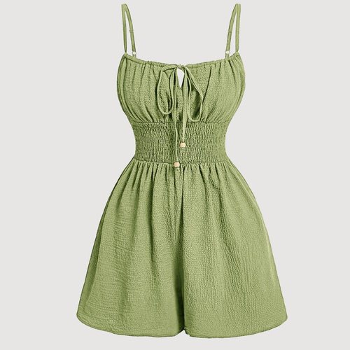纯色褶皱吊带连体裤  Solid color pleated camisole jumpsuit
