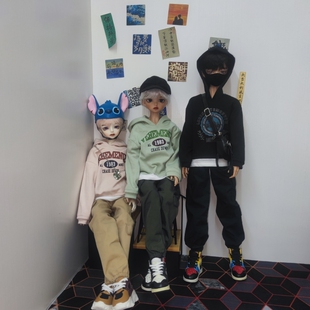 友人娃衣 ob22 P20娃衣 BJD4分叔带帽假两件印花卫衣束口裤两件套