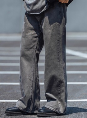 UTIMUS 黑灰色牛仔裤水洗做旧微阔2021M版型宽松百搭Vintage