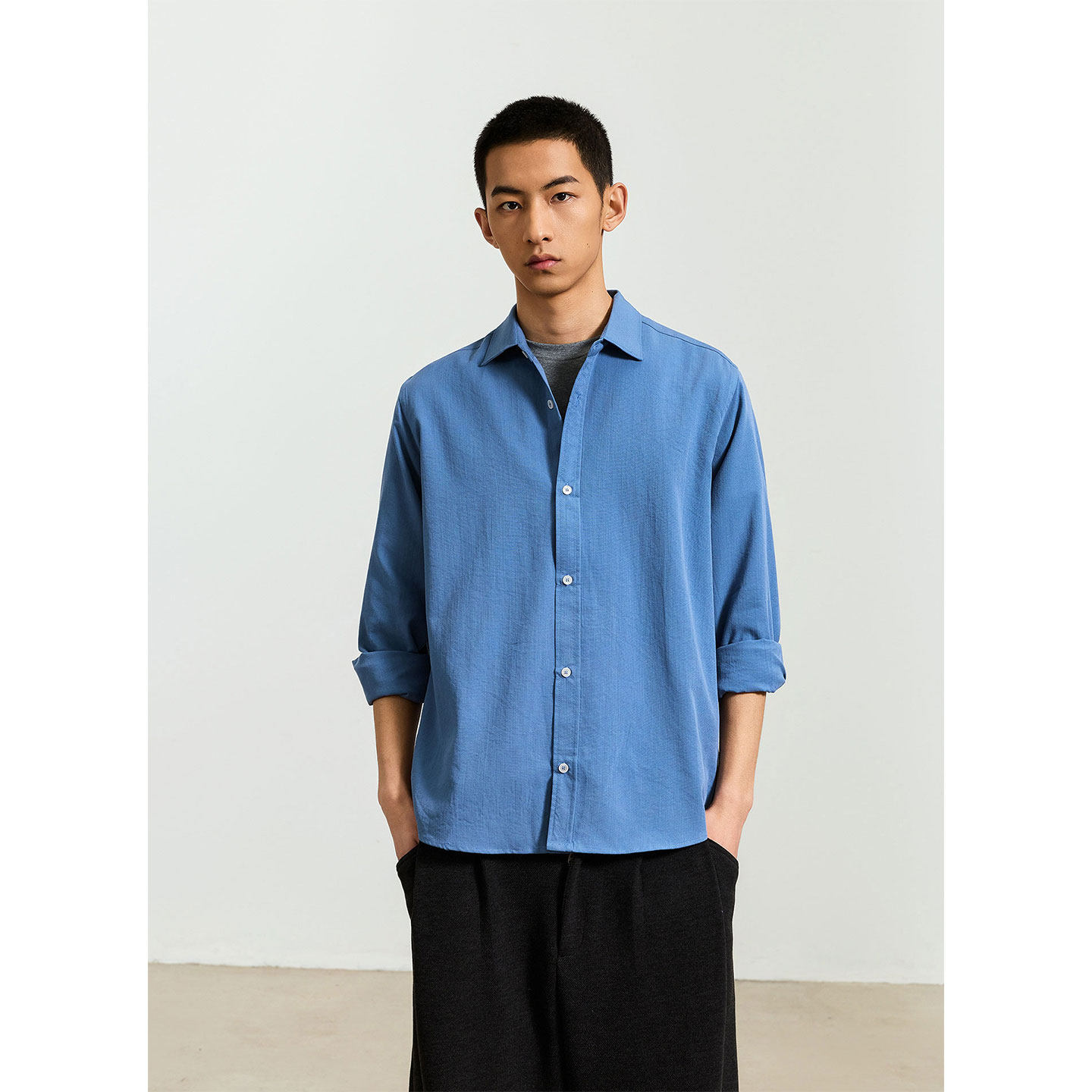 UTIMUS/四季刚需 复古男士长袖衬衫2026新款早春休闲翻领衬衣外套