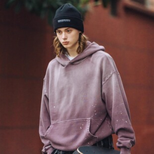 UTIMUS复古蜡染水洗卫衣做旧喷砂泼墨渐变连帽帽衫 480G男女情侣