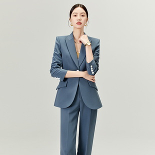 2026早春新款 女垫肩雾霾蓝外套高级管理层工作服 高级感炸街小西装