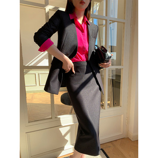 高端西服套装秋季名媛小香风高个子女讲师知性感会议培训正装半裙