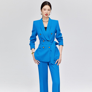 高级感克莱因蓝外套裤 今年流行 女正装 职业套装 子两件套OL 小西装