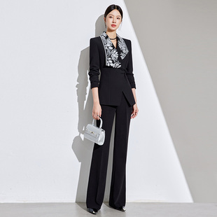 西装职业女性西服2025春秋季国风绣花修身高级感职业正式通勤套装