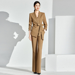 摩卡慕斯休闲职业女性西服套装2025春季新款修身显瘦系带潮流西服