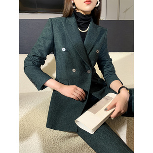 西装套装女2025新款春秋显瘦微喇裤西服两件套年会主持会议正装OL