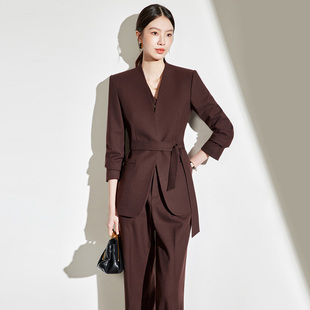 轻熟职场西服套装女2025秋冬新款时尚商务知性修身高级感系带套装