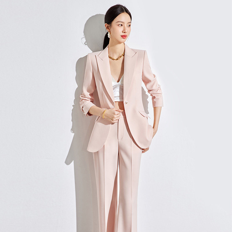 休闲西装套装女2026春季新款桃粉色精致小香风青春减龄修身两件套