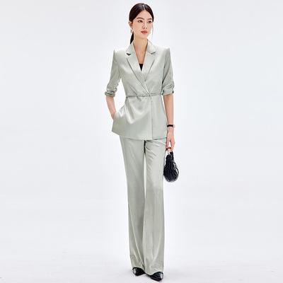 时尚西服套装2025夏季新款冷香槟色中式气质优雅个性女神范职业装